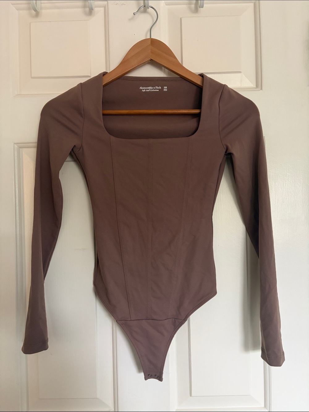 Abercrombie Soft AF Corset Seam Bodysuit Taupe XXS